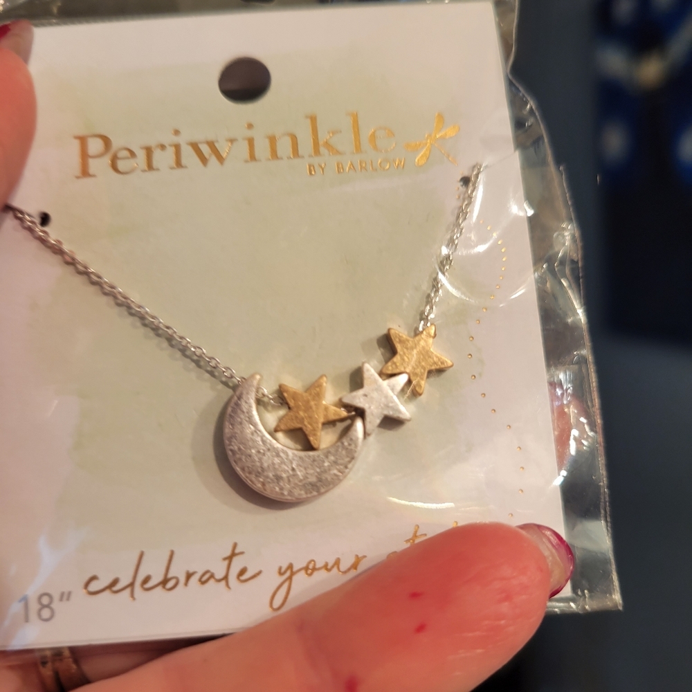 Periwinkle moon and stars 18"long necklace